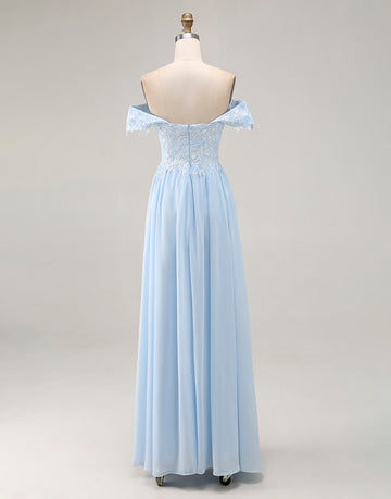 Off the Shoulder Sky Blue A Line Appliqued Mother of the Bride
